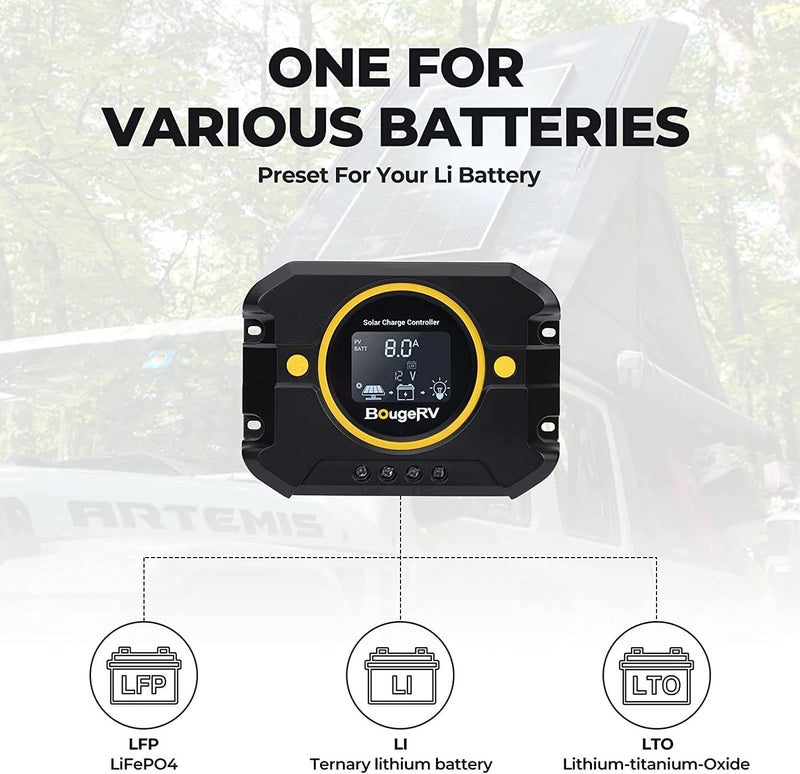 BougeRV Li 10A PWM Solar Charge Controller 12V 24V