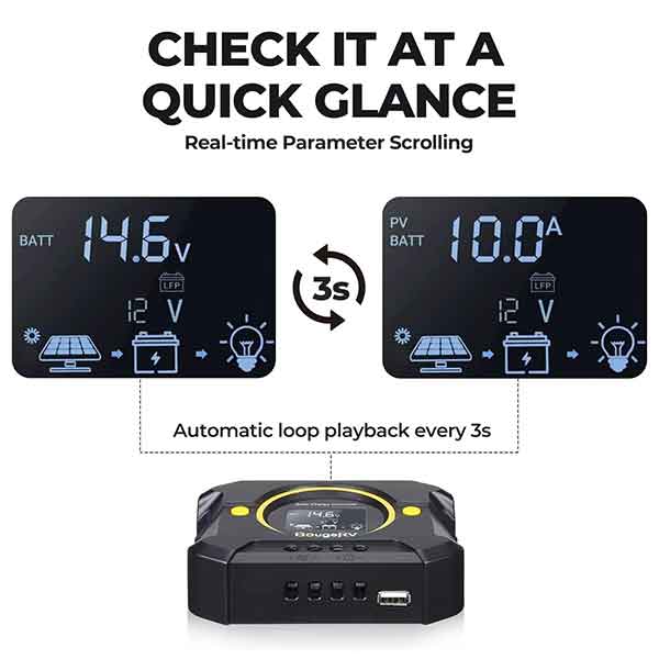 BougeRV Li 10A PWM Solar Charge Controller 12V 24V