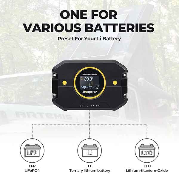 BougeRV Li 20A PWM Solar Charge Controller 12V 24V