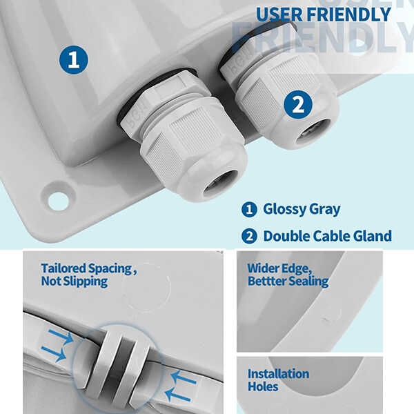 BougeRV ABS Solar Double Cable Entry Gland Box