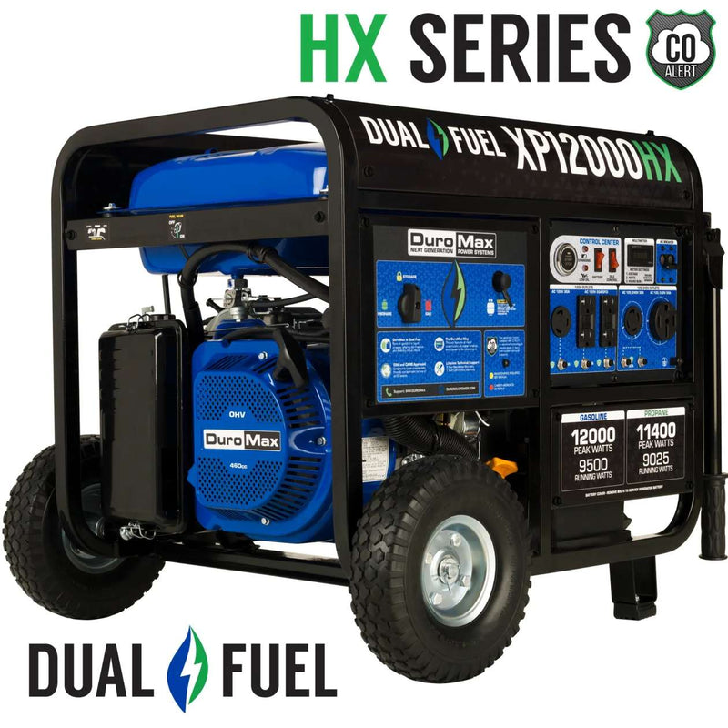 DuroMax XP12000HX 12,000 Watt 18 HP Dual Fuel Gas Propane Portable Generator (Grade A Refurbished)