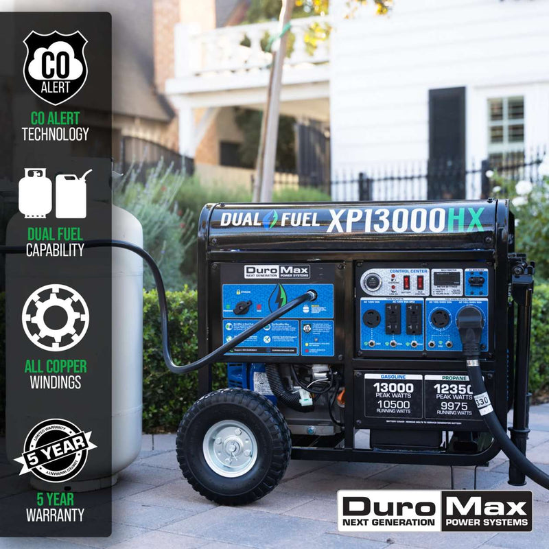 DuroMax XP13000HX 13,000 Watt 20 HP Dual Fuel Gas Propane Portable Generator (Grade A Refurbished)