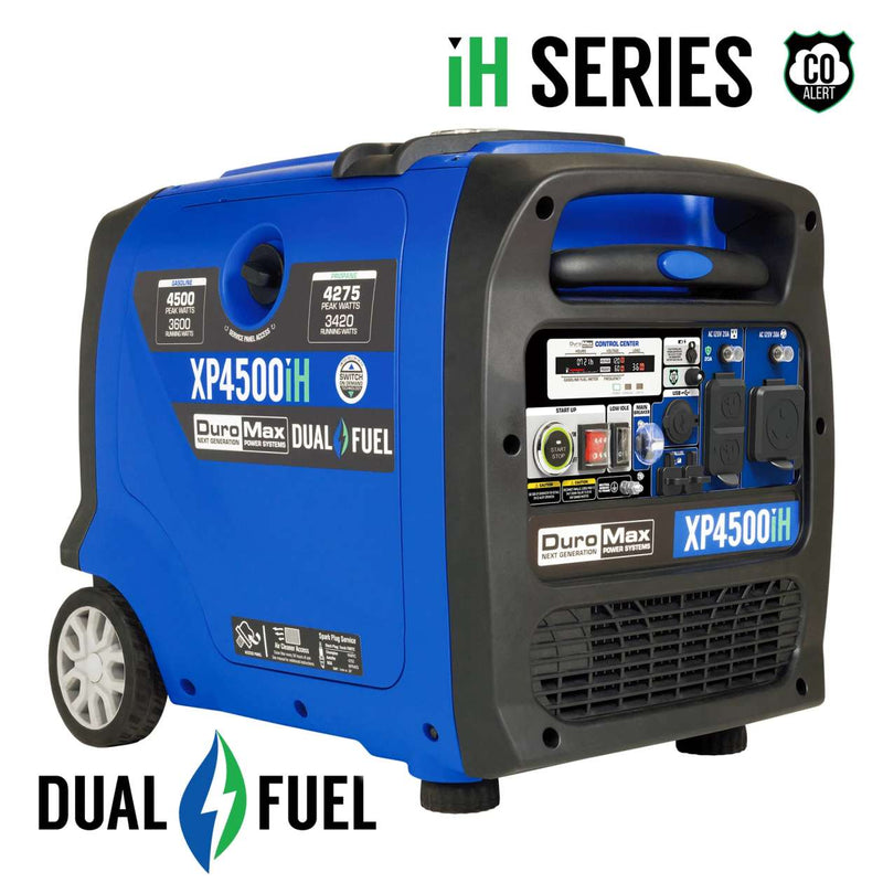 DuroMax XP4500iH 4,500 Peak Watt Dual Fuel Inverter Generator With Carbon Monoxide Detectors + UBS Ports (Grade A Refurbished)