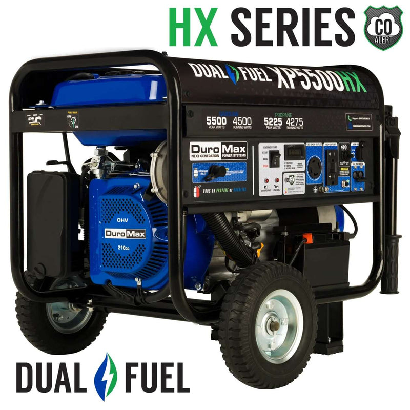 DuroMax XP5500HX 5,500 Watt 7.5 HP Dual Fuel Portable Generator With CO Alert 50- States (Grade A Refurbished)