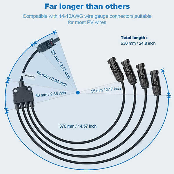 BougeRV Y Branch Parallel Connectors Extra Long 1 to 4 Solar Cable